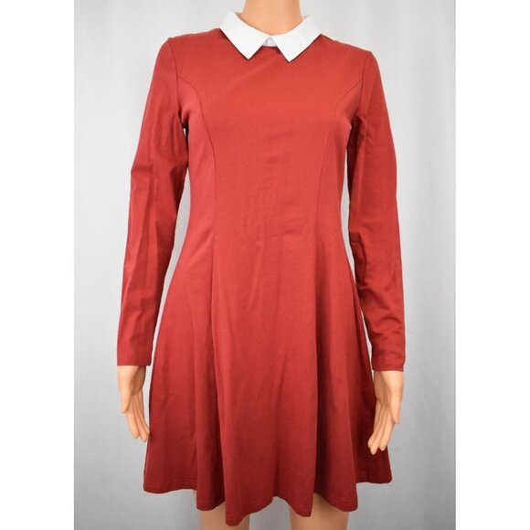 Torary Red Peter Pan Collar Skater Dress Women's M Academia Fit & Flare Holiday - Picture 1 of 10